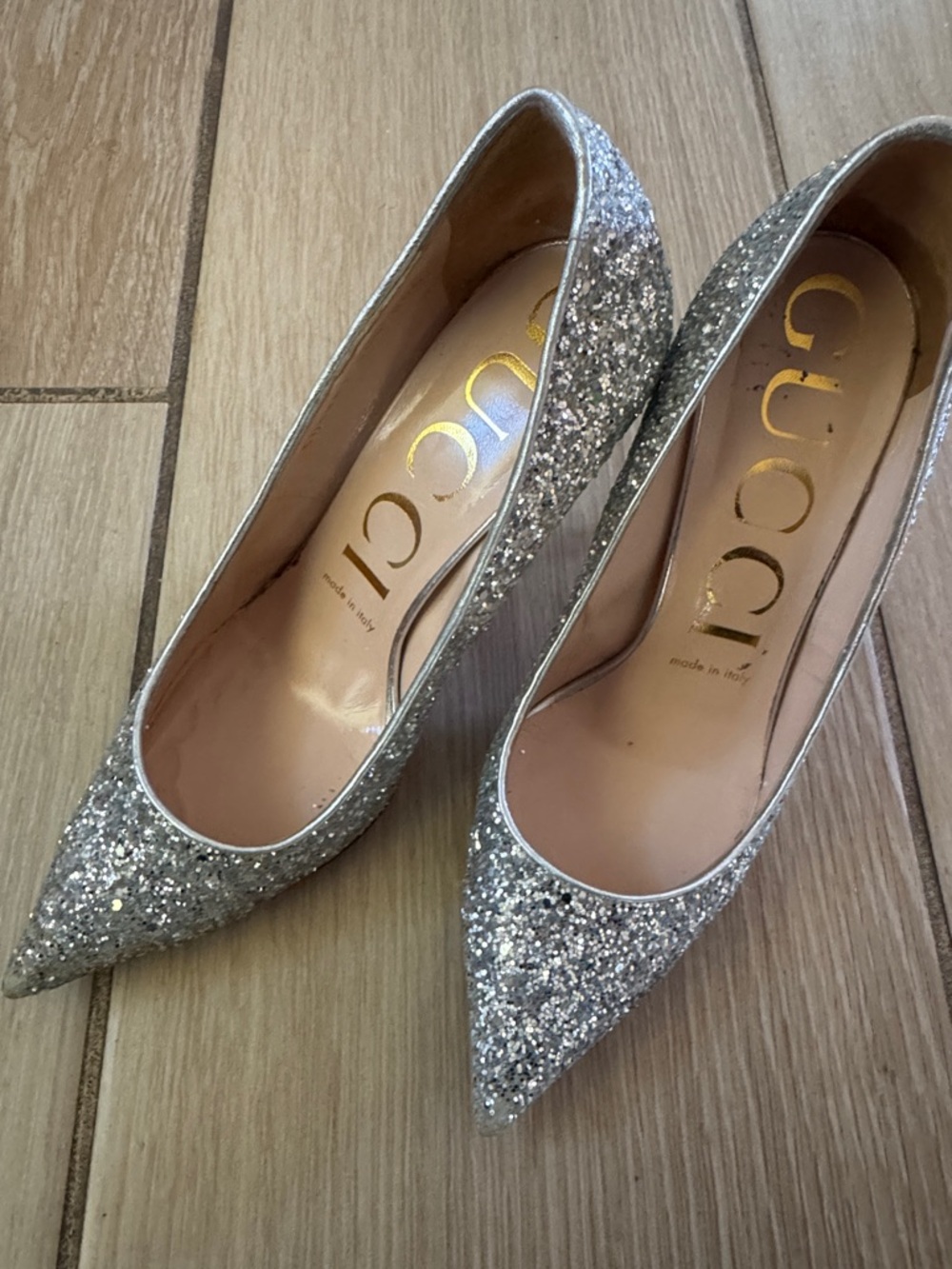 Gucci Silver Glitter Pointed-Toe Women's Pumps